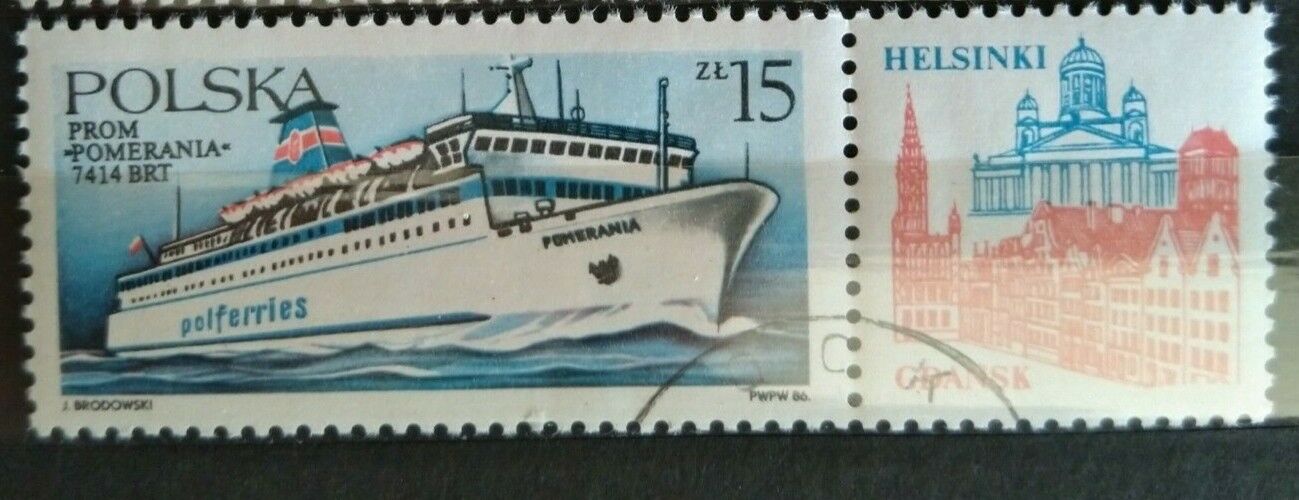 Briefmarken Polen Zusammendruck Motiv Schiffe Motorboot Gestempelt Echt Gelaufen